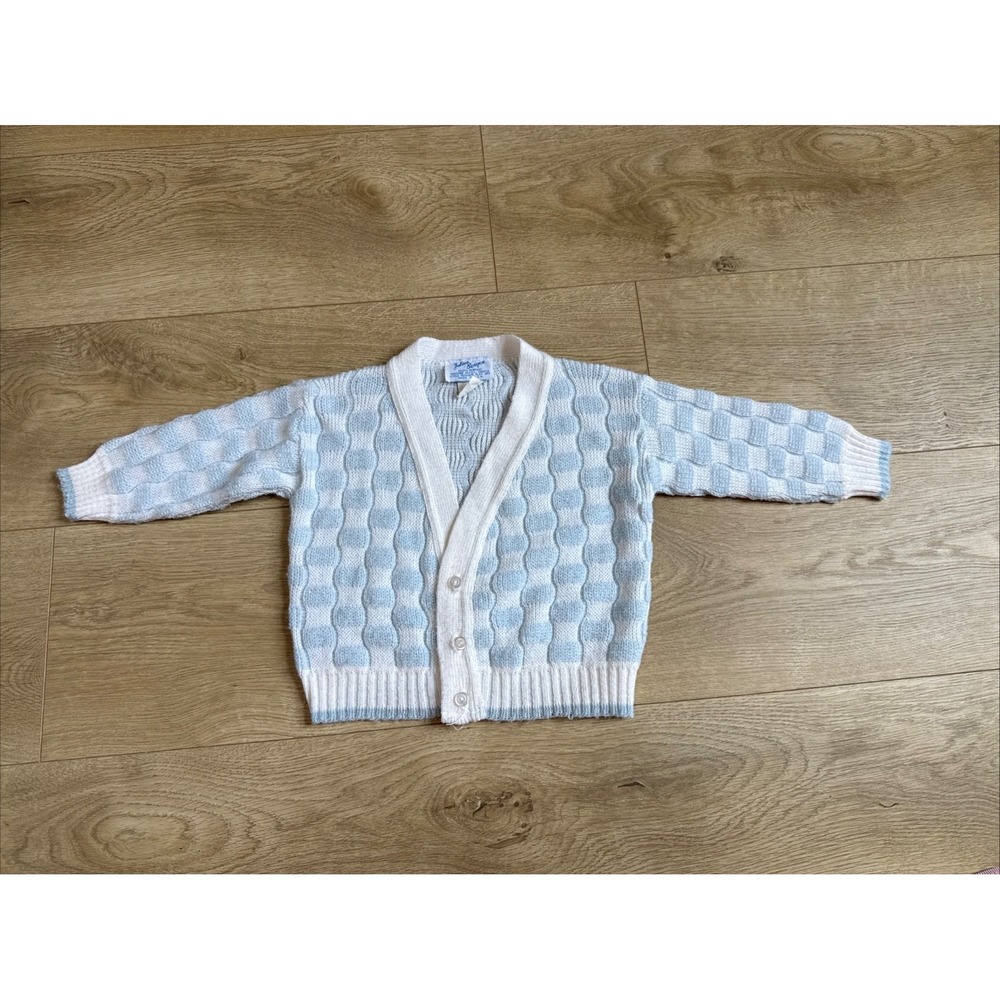 1960s Vintage Julius Berger children's knit cardigan USA made checkered size 18M